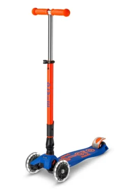 Patinete Maxi Deluxe Plegable Neón LED · Azul/Naranja