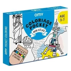 Pocket OMY Atlas para colorear + 6 lápices colores
