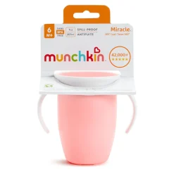 Vaso Antiderrame con Asa y Tapa - Miracle 360º Rosa Pastel · Munchkin